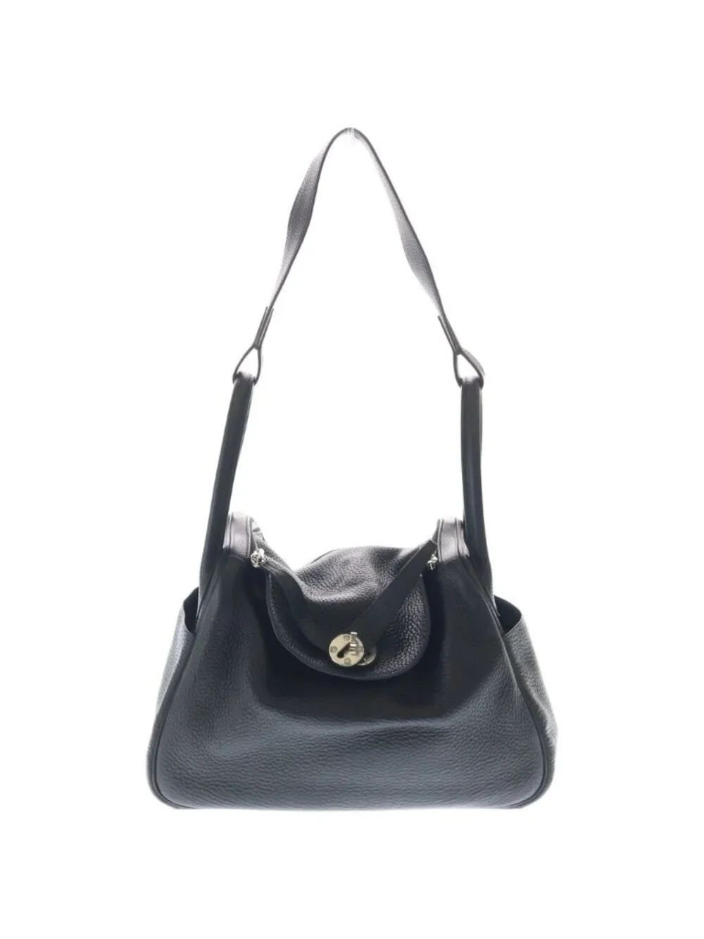 Hermes Lindy 30 Taurillon Clemence Silver Handbag Black
